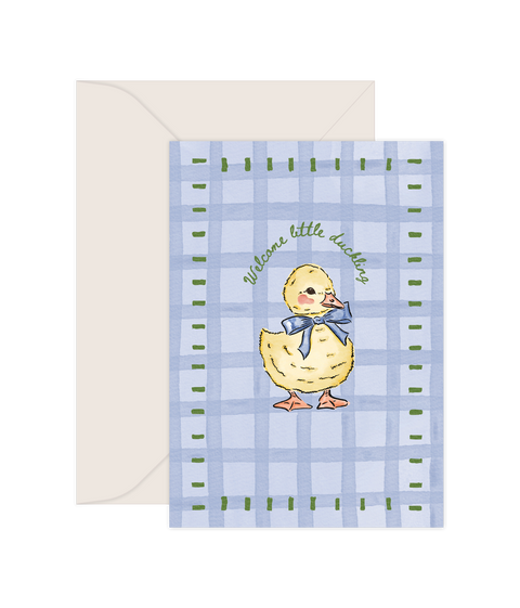 Welcome Little Duckling Blue - Greeting Card